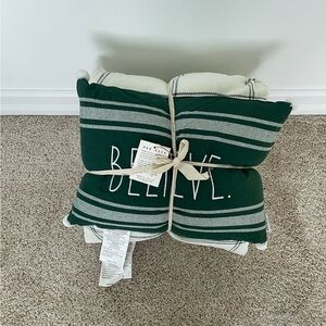 Rae Dunn Christmas green believe pillow set